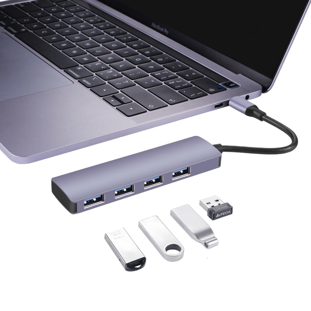 Алюминиевый сплав Тип C Адаптер HUB на 4 порта USB 3,0 с 5 ГБ/сек. даты для передачи данных