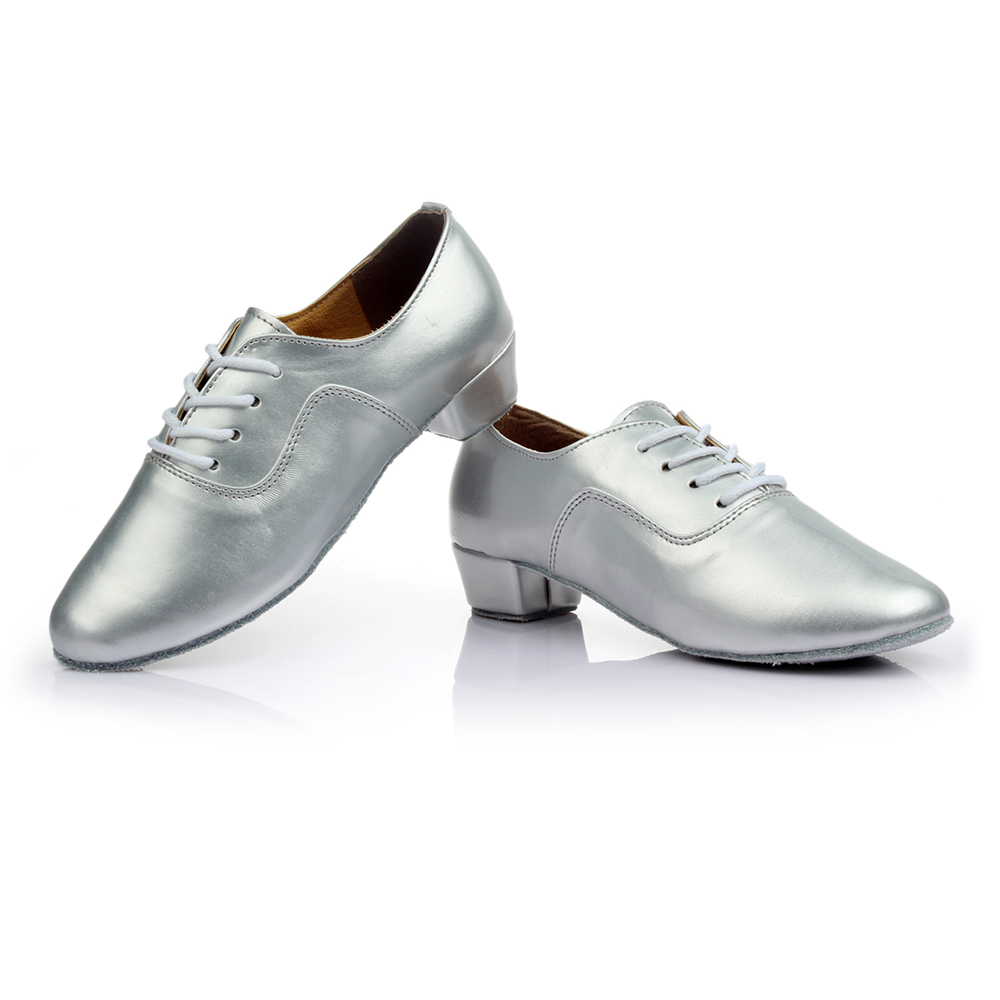 Sliver soft leather PU men's tango dance shoes