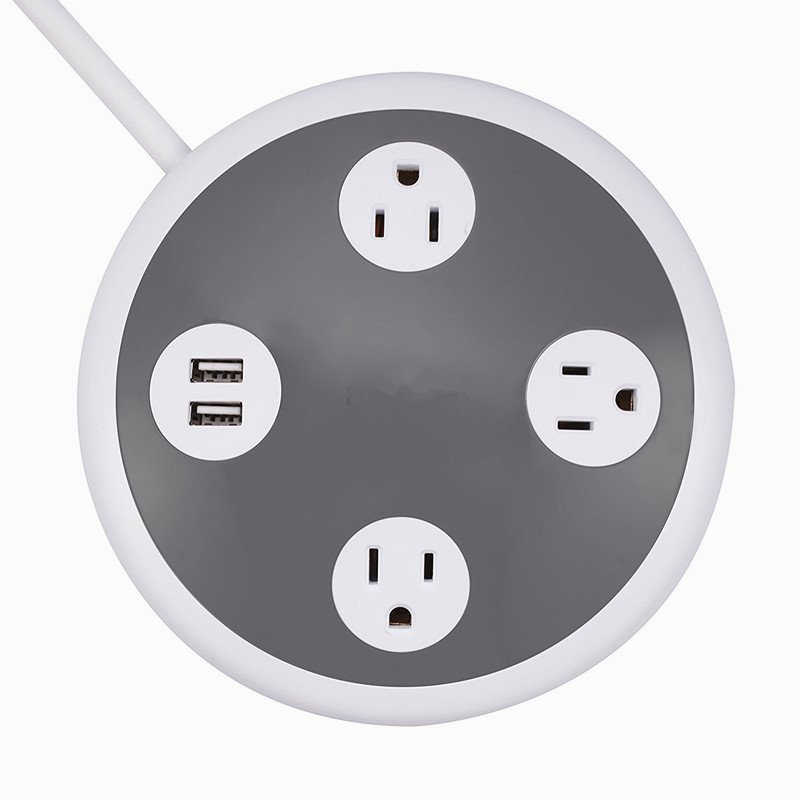 Круглая настольная зарядная станция с 3 розетками и 2 USB-портами