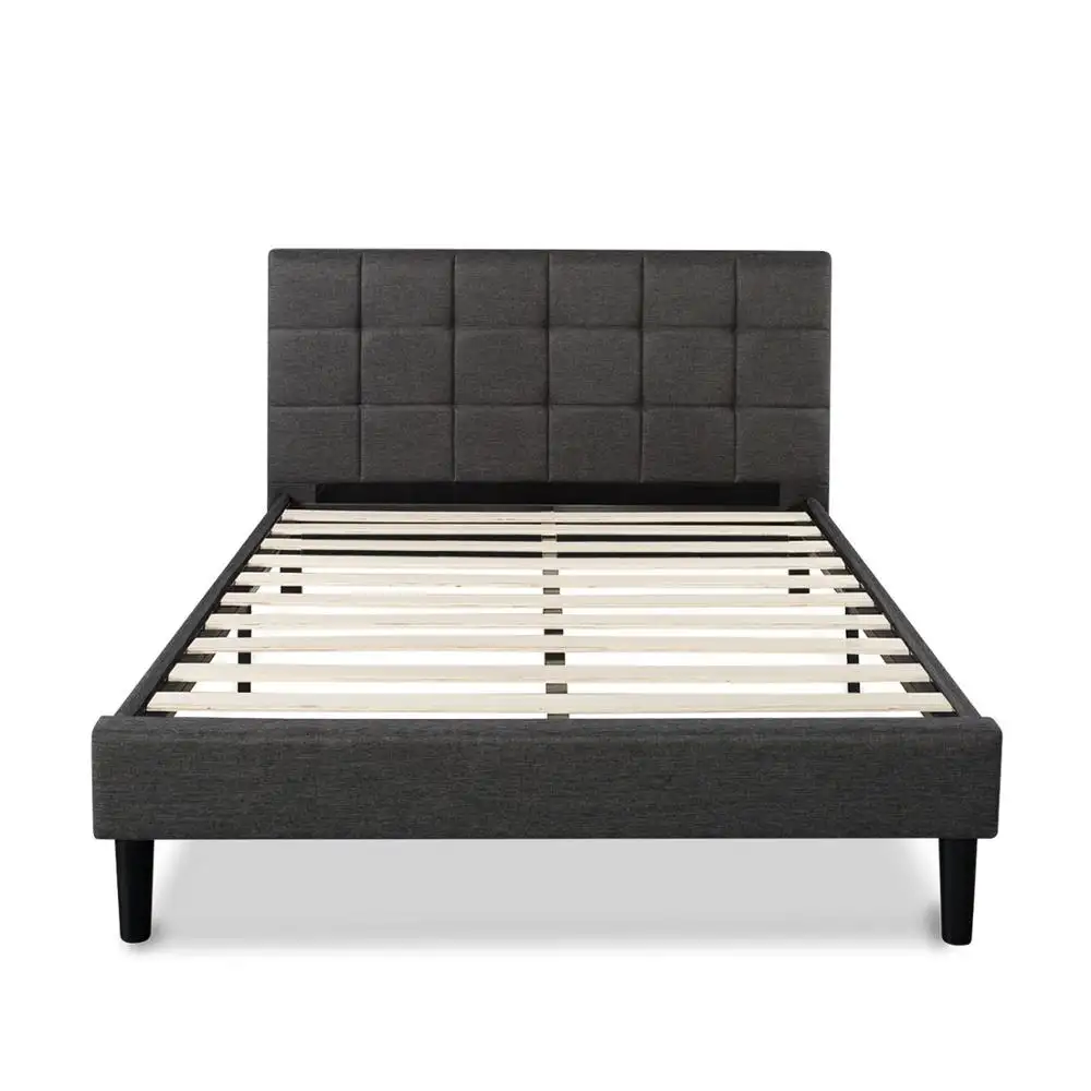 Upholstered Faux Leather Platform Bed with Solid Wooden Slat Support for bedroom furniture