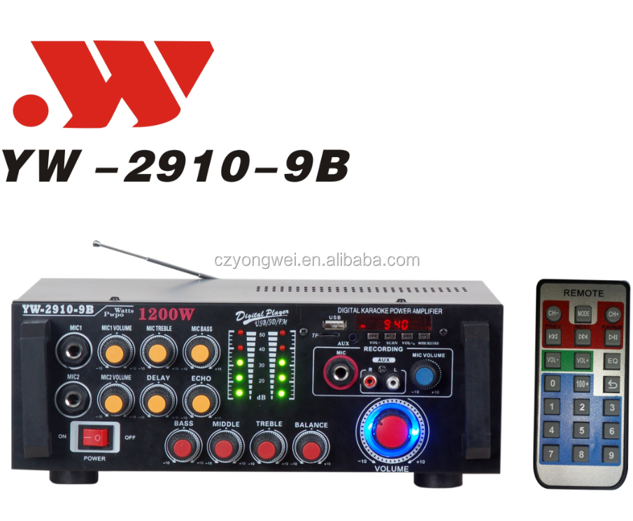 2 канальный Профессиональный усилитель мощности YW-2910-9B с Запись USB/TF/MMC