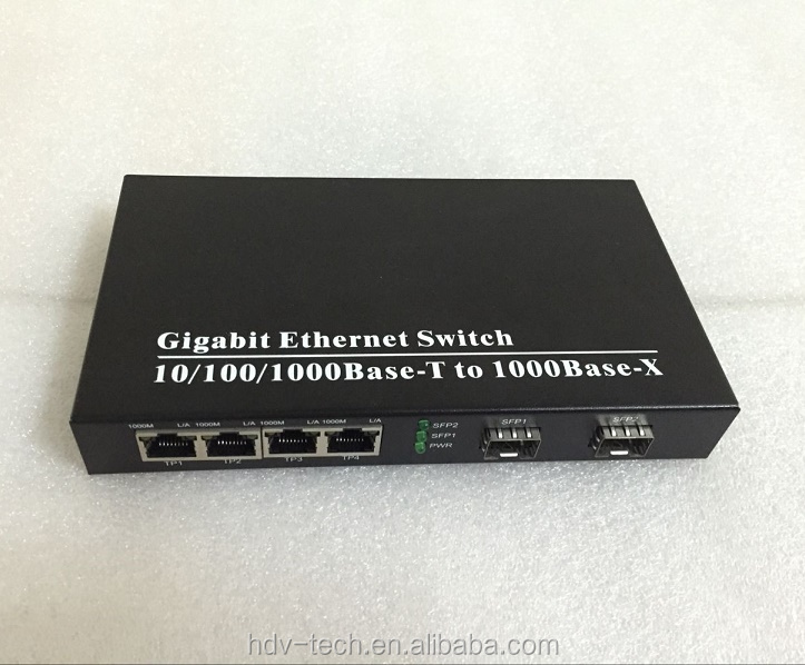 6 порт Gigabit Ethernet переключатель 2 sfp ports 1000 м FX и 4 порта LAN 10/100/ 1000 м TX оптический гигабитный коммутатор