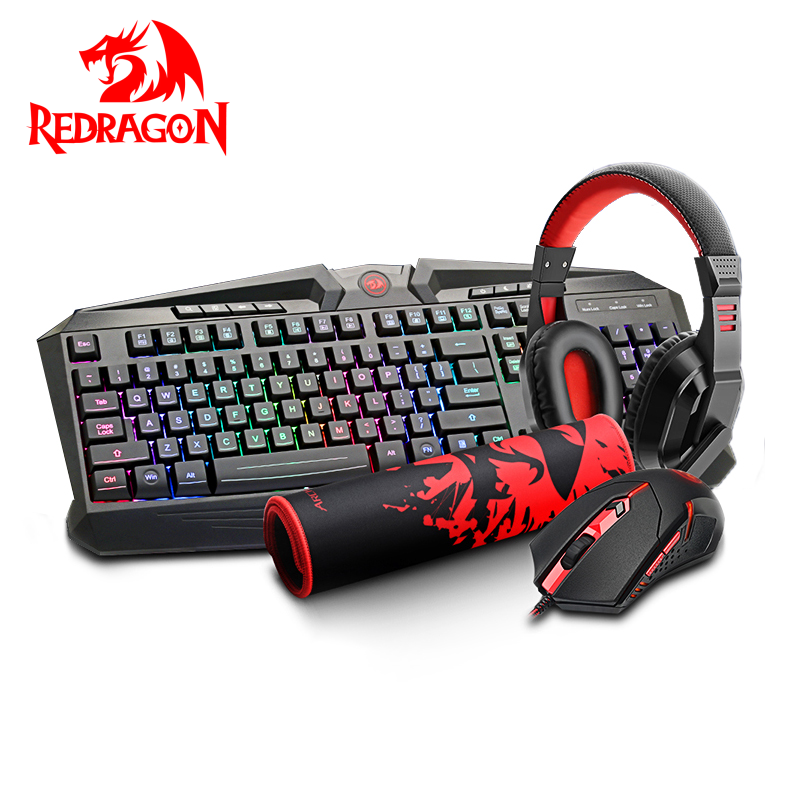 Redragon Kit компьютерная Проводная геймерская гарнитура Набор RGB игровая клавиатура и мышь комбо LED