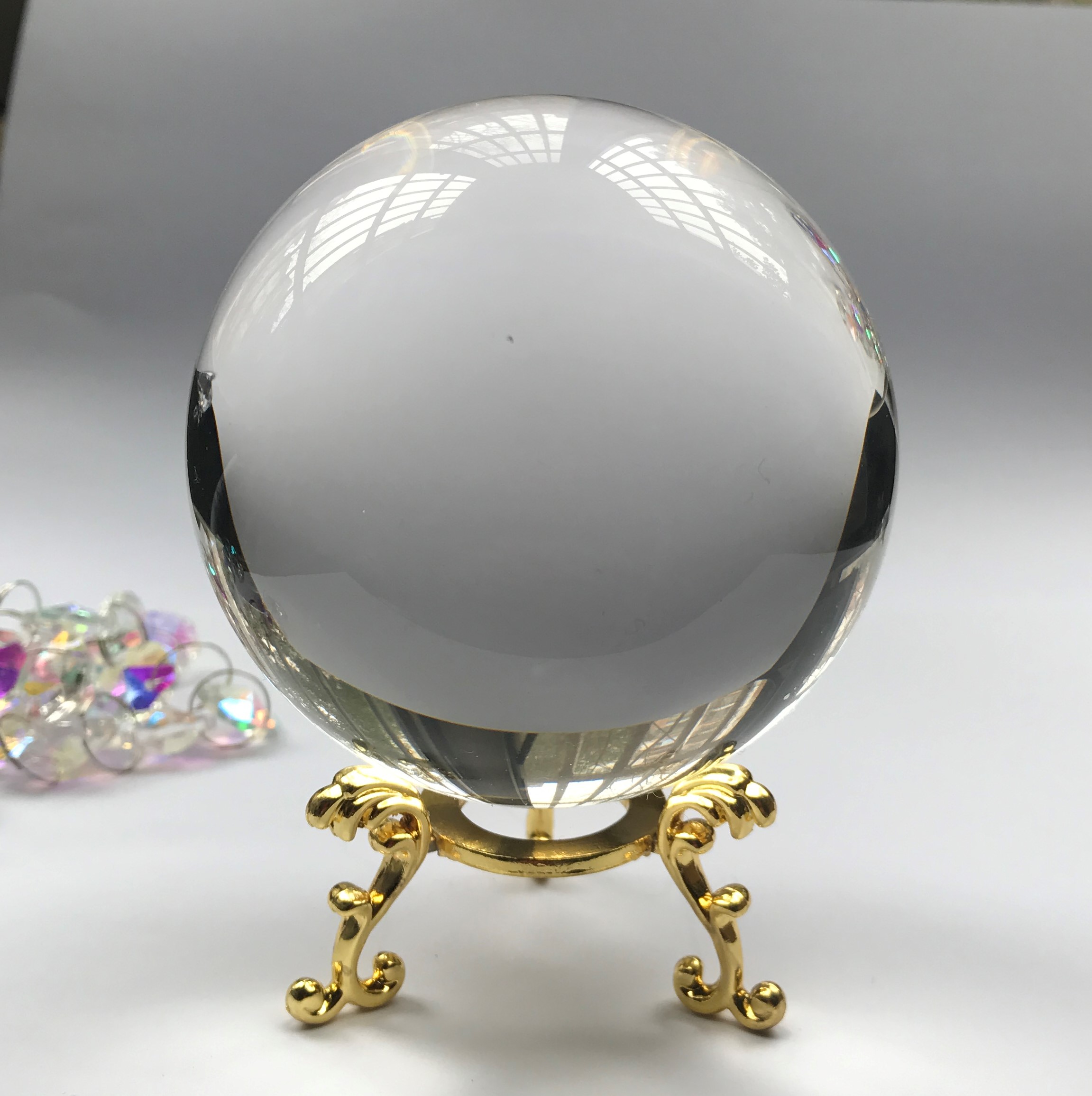 80MM clear K9 crystal lensball with gold plate ball stand
