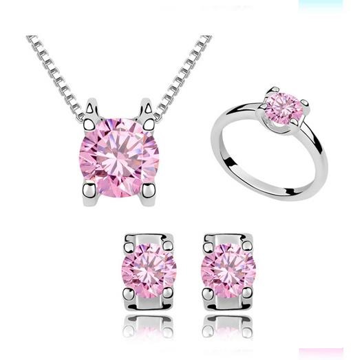 Platinum Косынка комплект ювелирных изделий розовый камень циркон комплект украшений латунной подставкой покрытое родее ожерелье набор