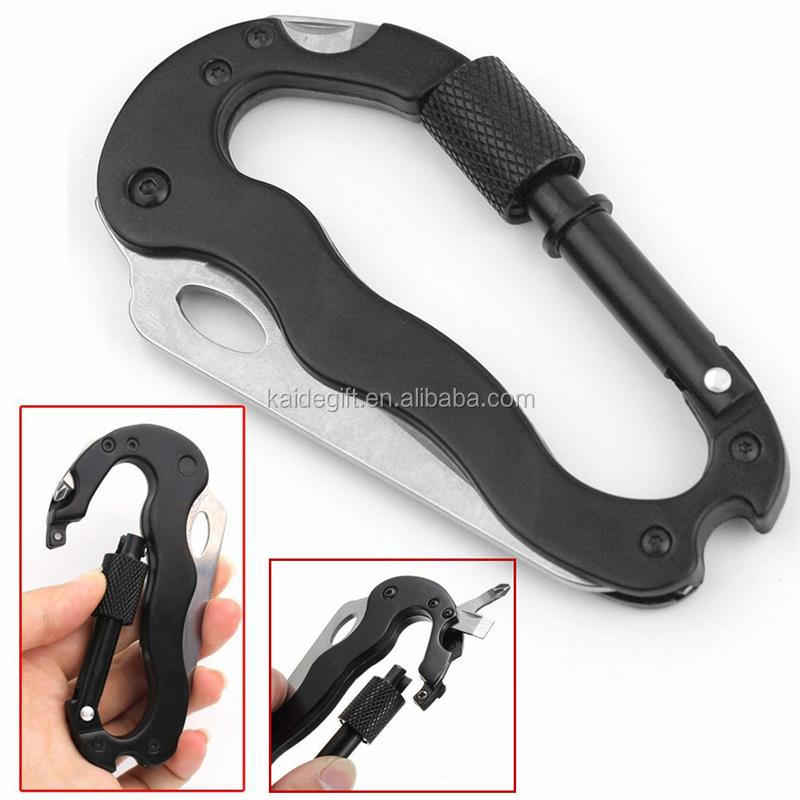 5 in 1 Aluminum Climbing Hook Gear Multi Carabiner With Knife Tools