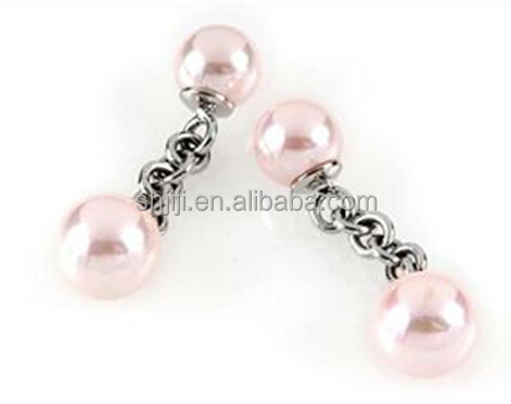 Men Suits Accessory Pink Pearl Beads Double Ends Cufflinks
