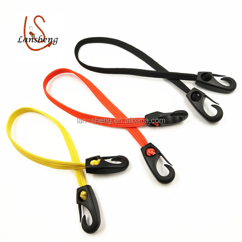 High Elasticity 12mm Colorful Flat Stretch Cord With Plastic Hook For Packing