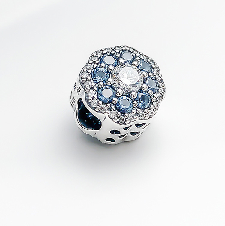 Factory wholesale 925 sterling silver stringing Blue shiny flower ornament female beads string ornaments