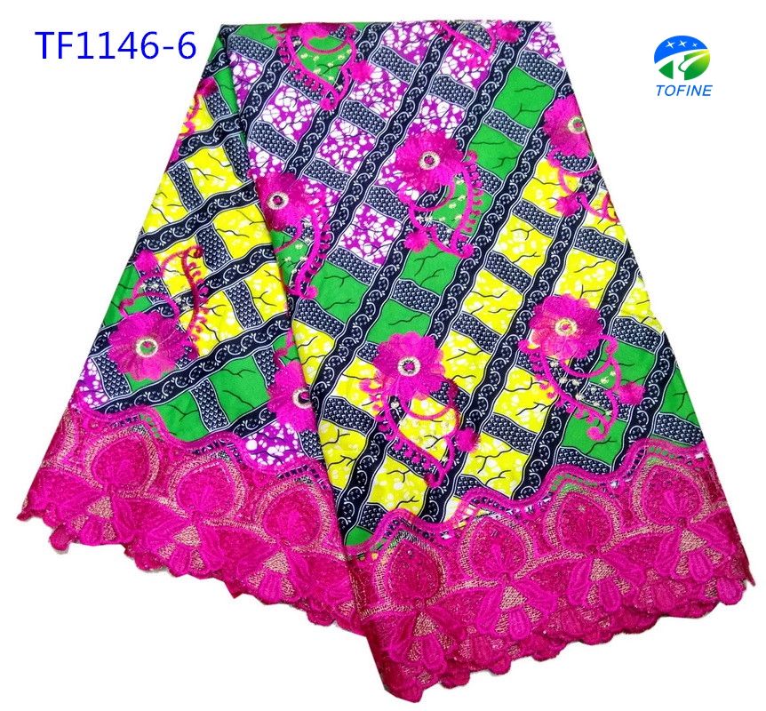 Wholesale price ankara wax with embroidery lace for making wedding
