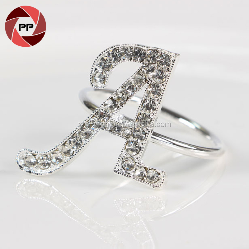 Metal wedding silver letter A napkin ring for decoration