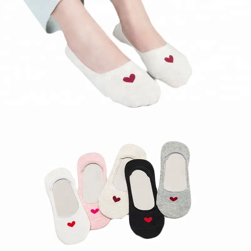Season Women Short Thin Sock Slippers Heart Print Low Cut Ankle Socks Soft Cotton Short Casual Hosiery