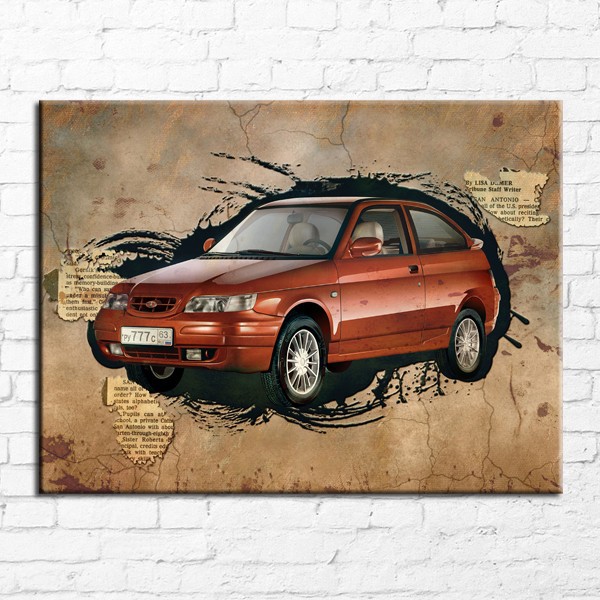 Гранж фон Vintage Старый автомобиль плакат изображения, печать на холсте современный жикле Wall Art для декора дома стены