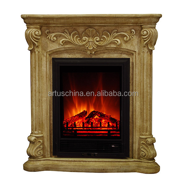 Фронтальный электрический камин цвета слоновой кости Polystone
