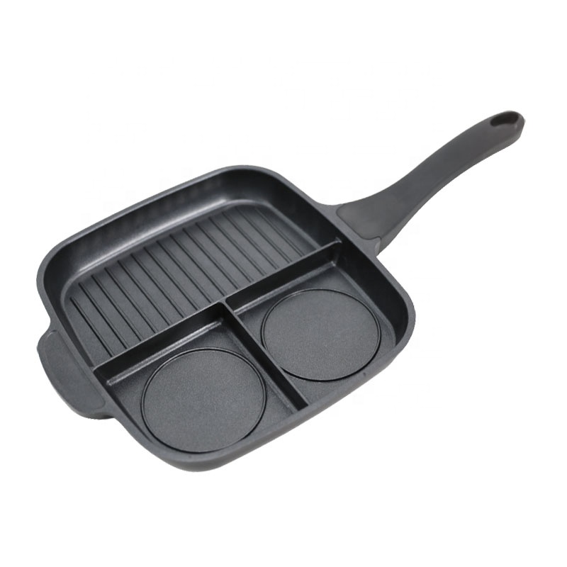 Stocked Multifunction Non-Stick 3 in 1 Frying Pan Grill Fry Oven Meal Skillet BBQ Barbecue Plates Eggs Steak Breakfast Pan