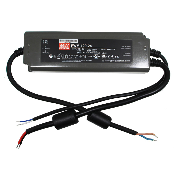 Источнике Meanwell, высокая мощность светодиодный драйвер 120W 24V 5A PWM затемнения светодиодный драйвер бренд Mean Well представляет PWM-120-24