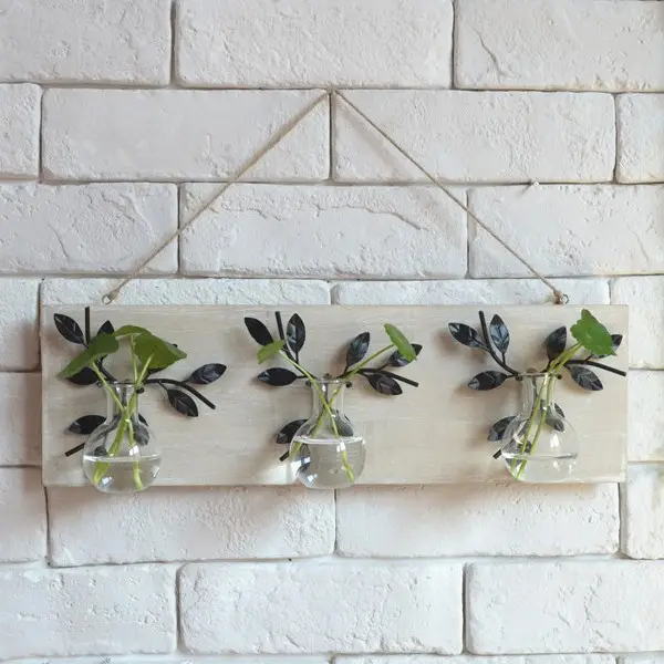 Wooden Planter Box Plants Wall Hanging Hydroponic Bottle