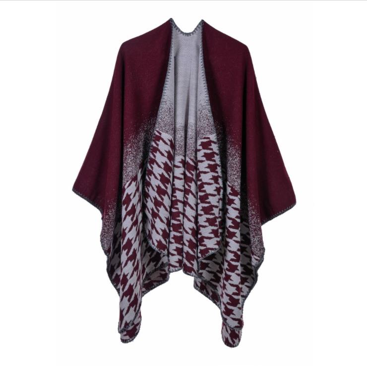 Women Oversized Blanket Poncho Shawl Open Front V Cut Reversible Cape