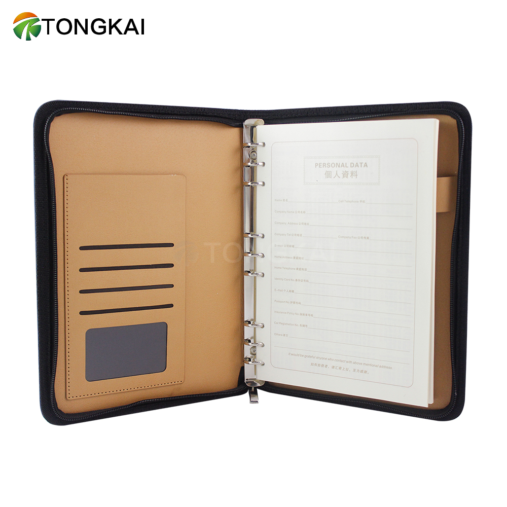 TongKai A5 кожаная деловая застежка-молния ручка петля кольцо папка с вставкой карты