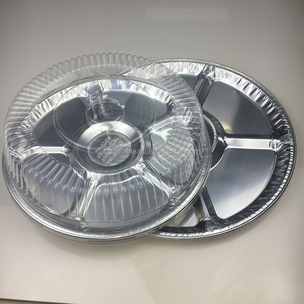 Wtih dome clear lids Durable 12" 850ml round disposable aluminum foil catering serving dish/trays/ foil platters for lazy susan