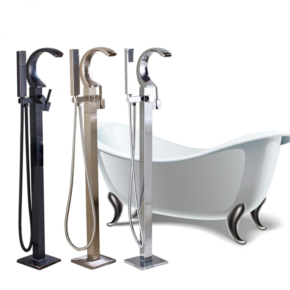 Oil Rubbed Bronze Bathroom Floor Standing Tub Faucet Mixer Tap with Handheld Shower