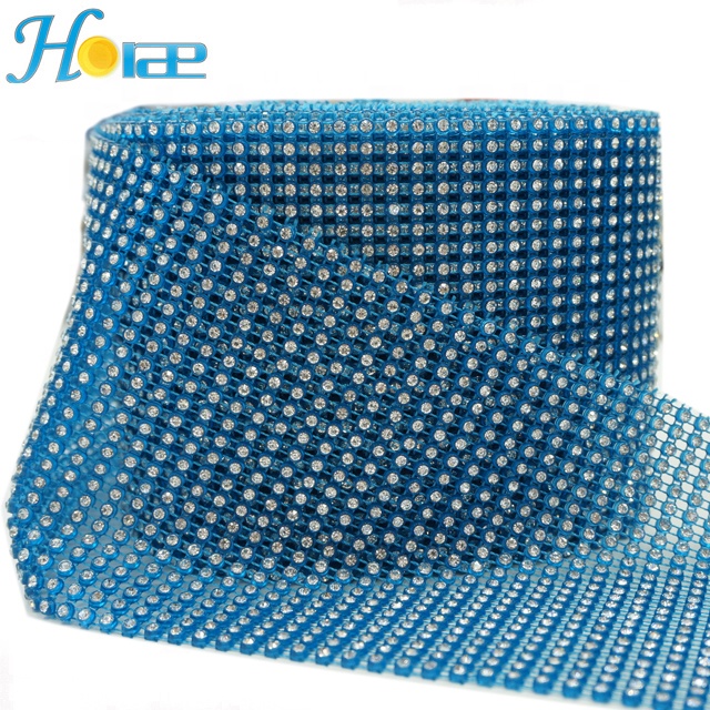 S064 wholesale 24rows blue color rhinestone plastic trimming for clothing 24 rows crystal plastic trimming mesh