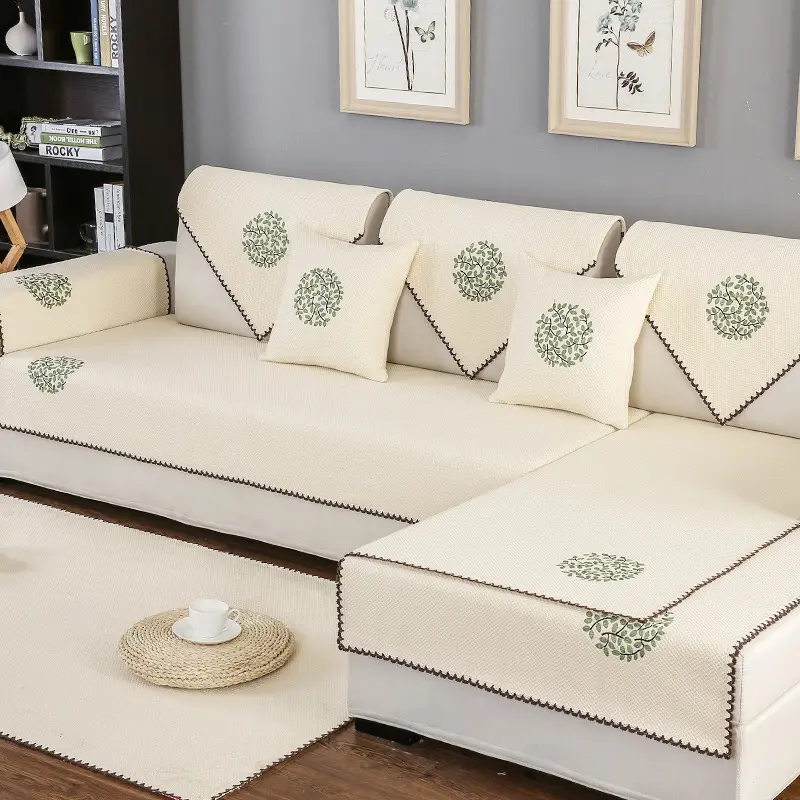 White jute fabric cut & sew for sofa cover,armrest sofa cover l shape,sofa cover non slip
