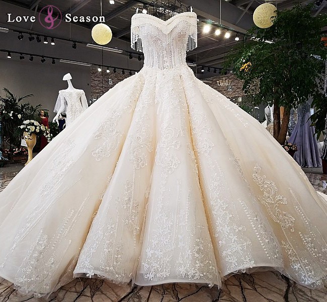 Jancember LS65392 Сучжоу! Свадебное платье, цвета слоновой кости кружевной ткани Роскошная обувь с украшением в виде кристаллов из бисера с открытыми плечами свадебное платье