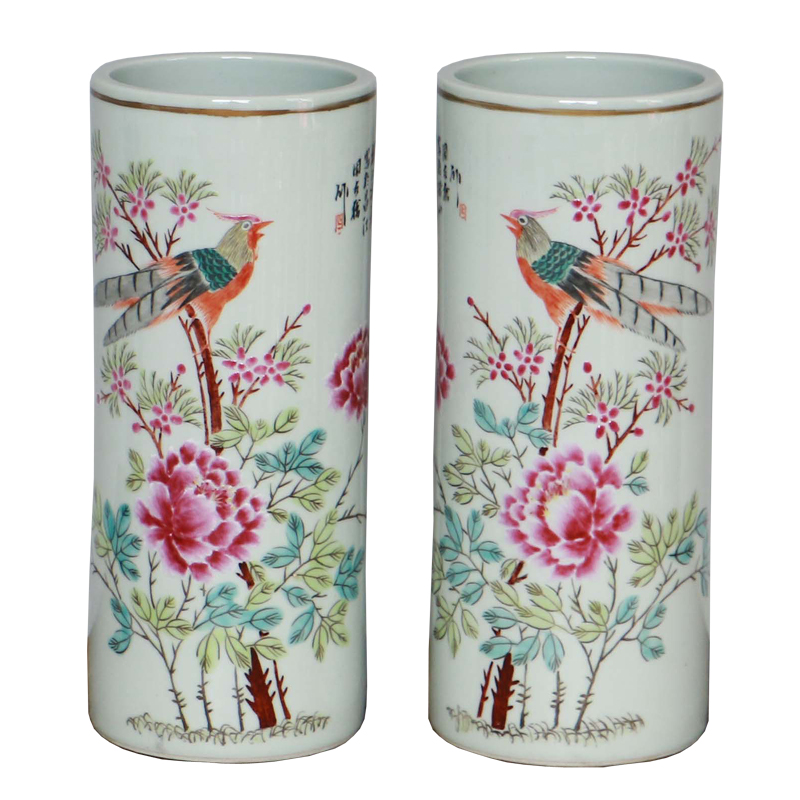 Chinese traditional ceramic hat standing with hand painting classic porcelain bottle cap shelf home decorate flower bird vase