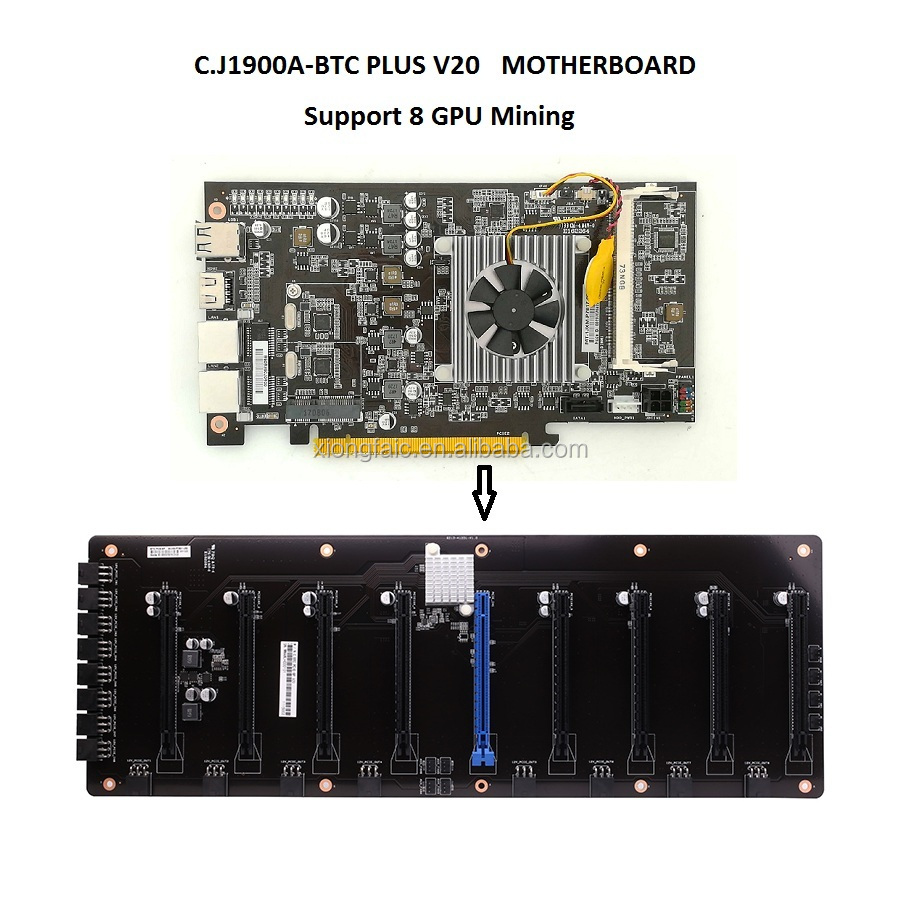 Новое поступление C.J1900A-BTC PLUS V20 Mining материнская плата 8 GPU с J1900 CPU графическая карта расширение для BTC ETH Mining Rig