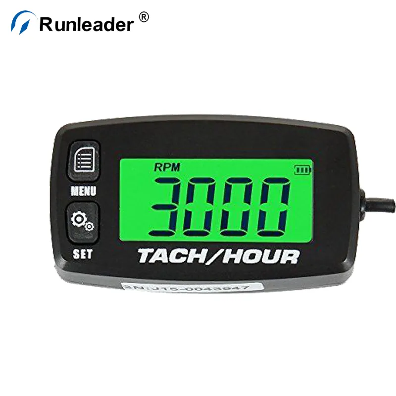 Runleader Inductive Tachometer With Hour Meter Back-lit Display Flash Alert Service Alarms For Gasoline Engine ATV UTV