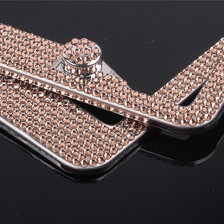 Золотой цвет/светло-персиковый горный хрусталь blinged рамка номерного знака автомобиля