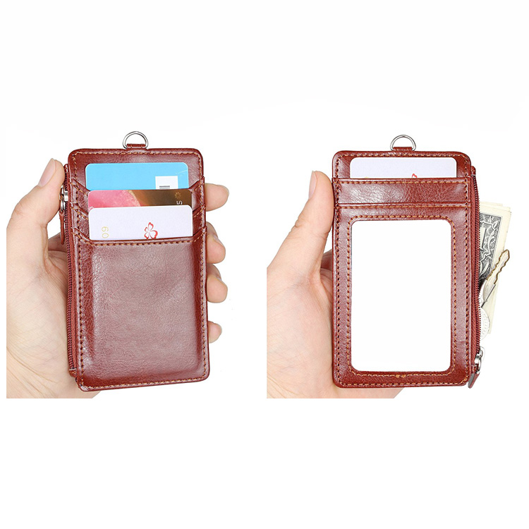 Мода кожа Lanyard ID Card держатель для бейджа с застежкой-молнией