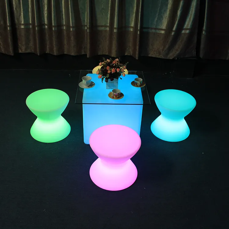 A RGB Color Plastic Changing Table And Chair Set Luminous Led Chair
