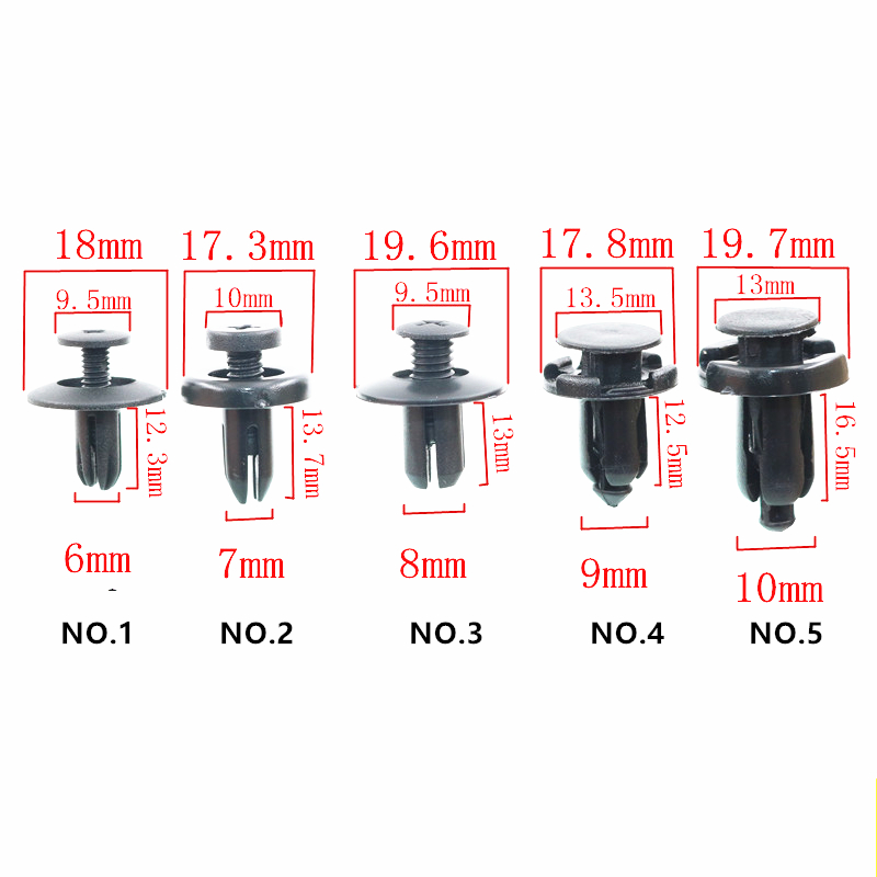 100pcs/pack Universal 6mm-10mm Hole Screw Plastic Fastener Bumper Fender Clip Buckle Auto Car Repair Parts Clips