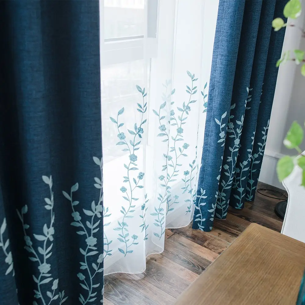 New Design Sheer Embroidery Curtain fabric Grommets bedroom curtain