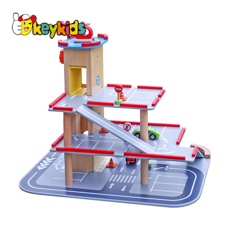 Top sale children small wooden toy garage for wholesale W04B047