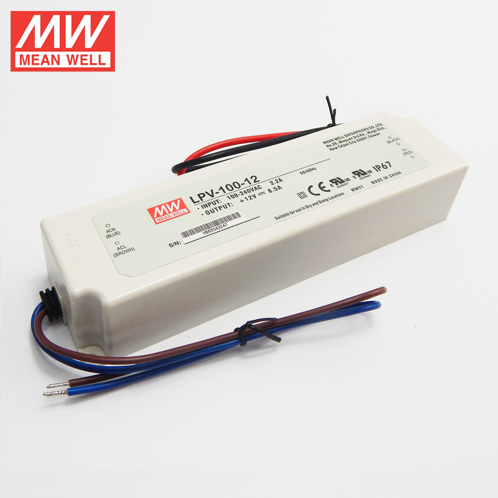 Бренд MEAN WELL представляет 100W Светодиодный драйвер CE 12V постоянное напряжение IP67 LPV-100-12