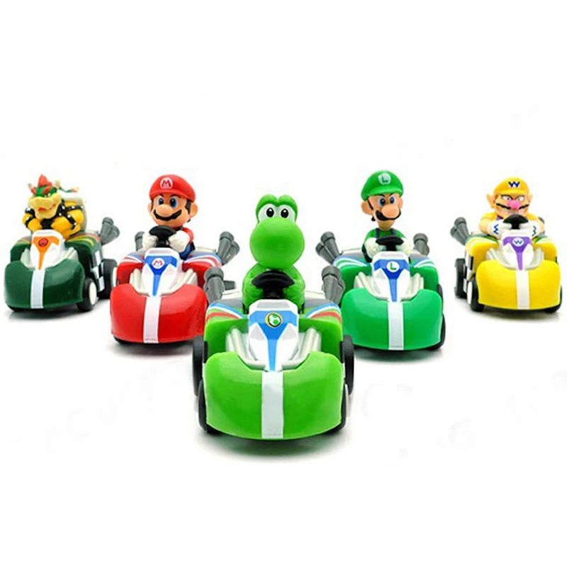 (Распродажа) 5 шт./компл. Игрушечная модель автомобиля Super Mario Bros; Маргаритка ПВХ автомобиль, фигурка автомобиля 4WD из мультфильма, игрушка для детского подарка