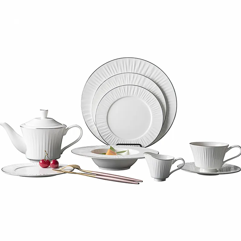Silver Rim Fine Bone China Dinnerware Sets, Dinner Set Luxurious, Tableware Bone China%