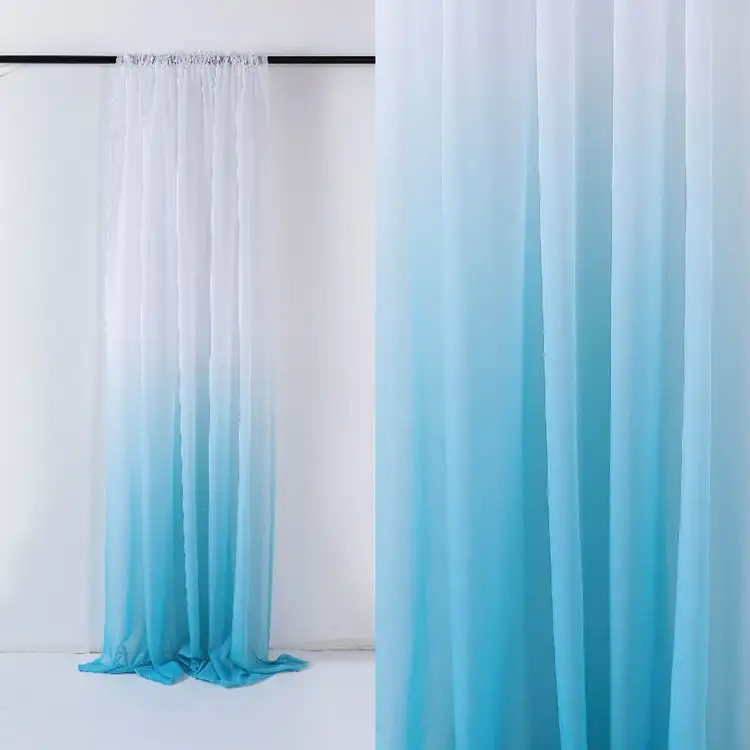 Ready Made Gradient Color Voile Fabric Sheer Curtain For Living Room
