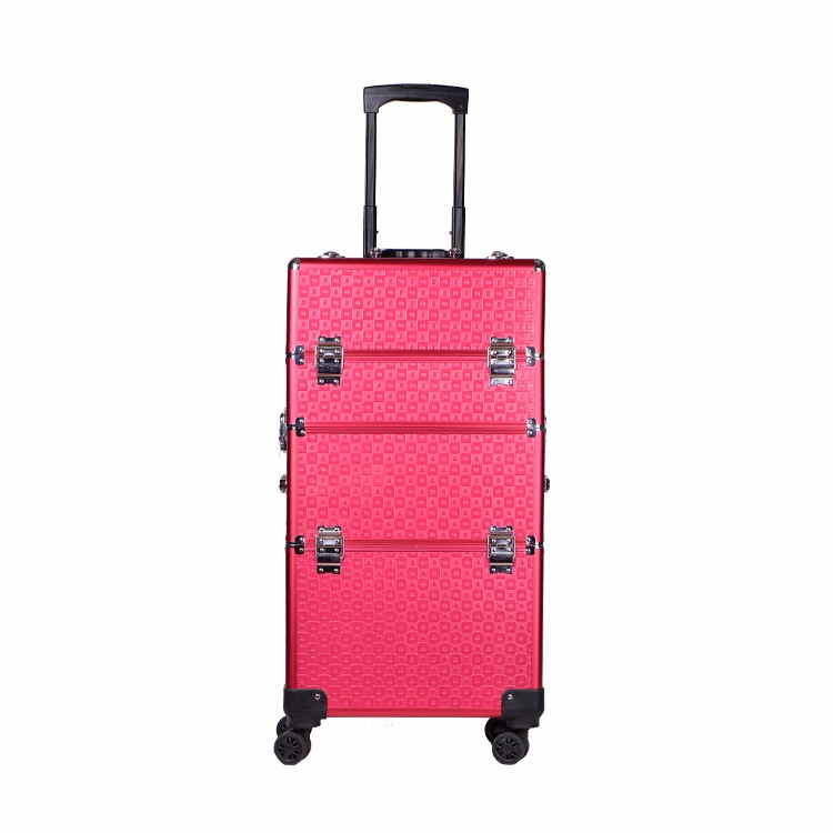 3 In 1 Rolling Makeup Train Case Aluminum Professional Artist Cosmetic Organizer Box With 360 Degree Wheels