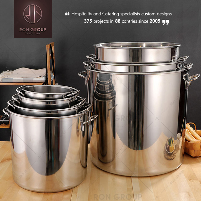 Different Sizes 7 Pcs Set Large Aluminum Polished Restaurant Cooking Pots Deep Hotel Stainless Steel Cooking Pot Set