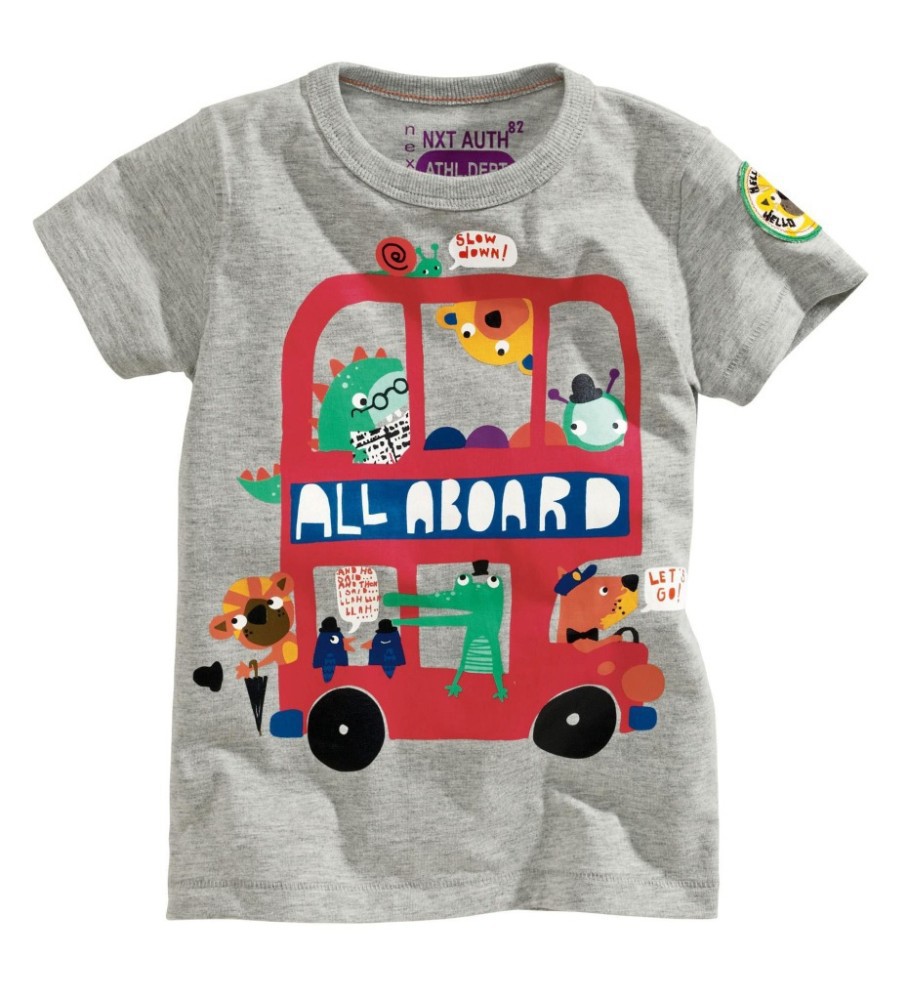 100% Cotton Summer Tshirt Printing Grey Cartoon Tops