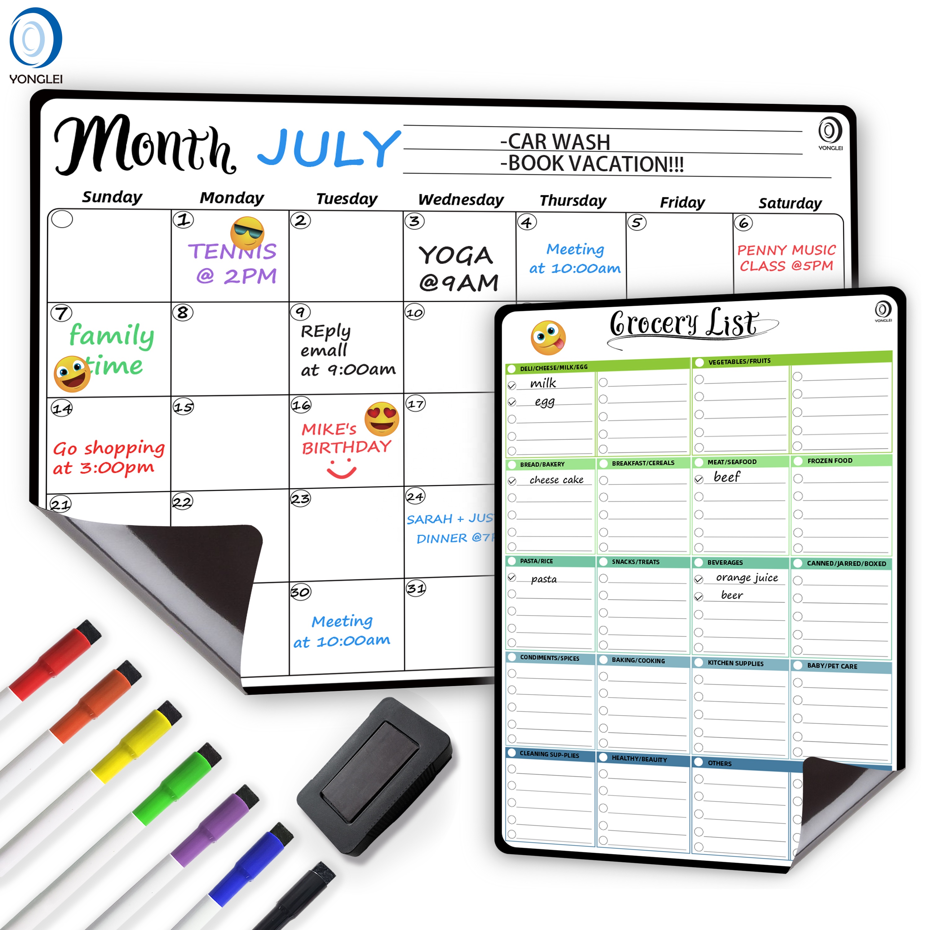 9.2P-3 Dry erase fridge magnet pad magnetic shopping list pad with pen