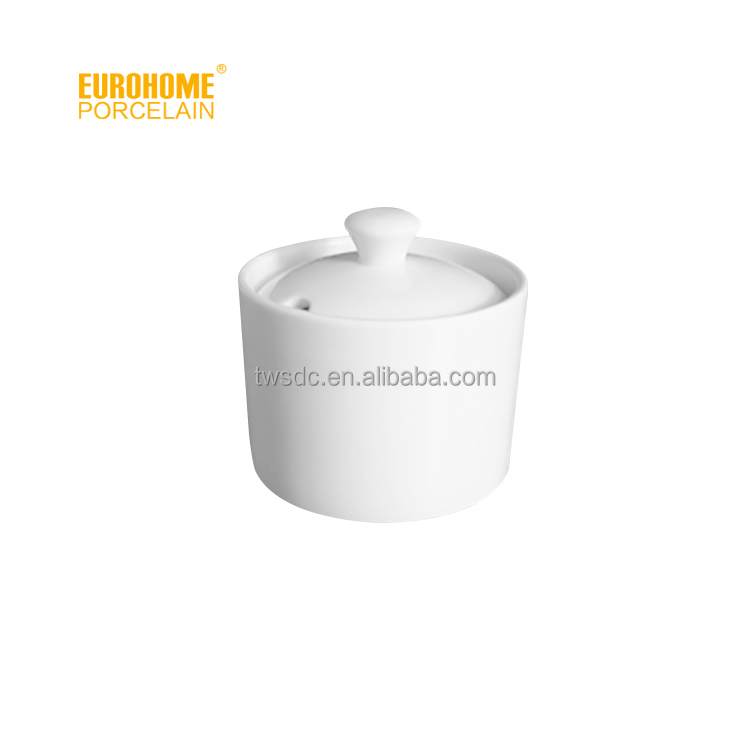 Plain Porcelain Sugar Bowl With Spoon And Lid