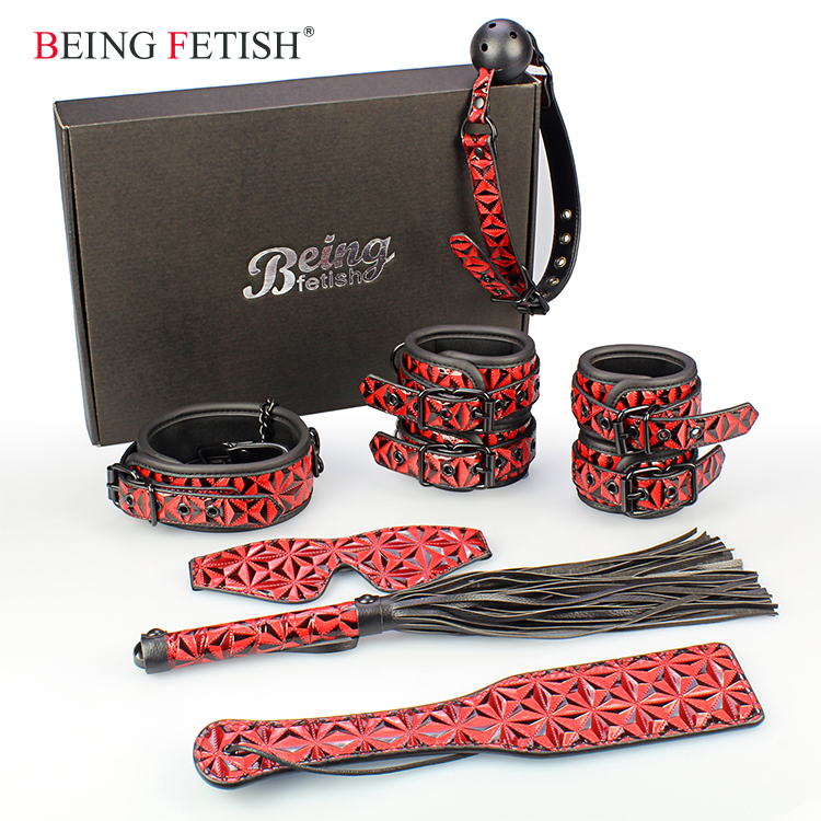 Red Diamond Sexy Slave Adult Leather BDSM Set Bondage Kit Restraints For Couples Play