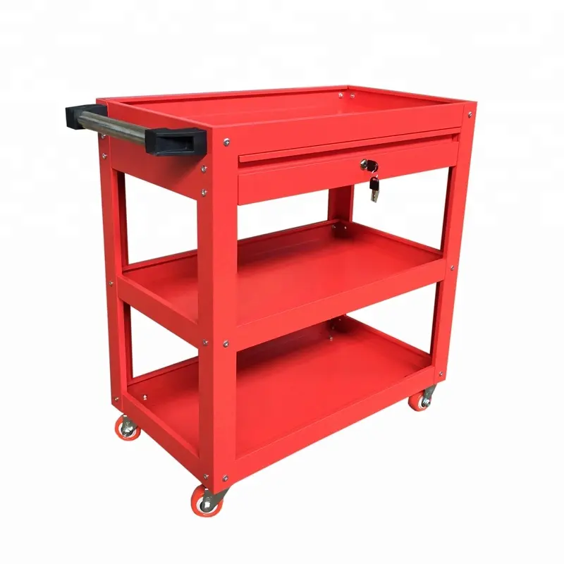 Red Color Garage Metal Movable Tools Utility Cart