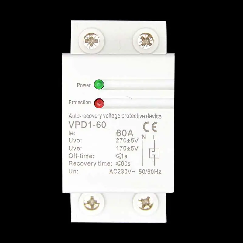 VPD1-60A 230V Din rail automatic recovery reconnect over voltage and under voltage protective device protector protection relay