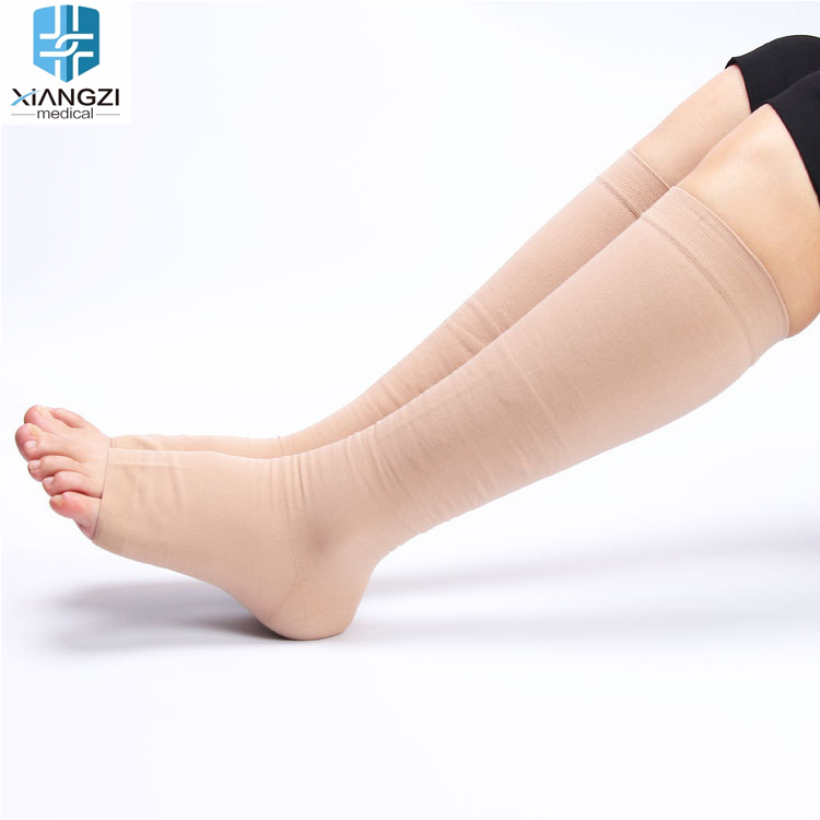 Seamless design women's open toe knee high socks for varicose veins